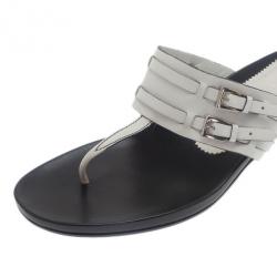 Pre Owned Prada White Leather Thong Sandals Size 41