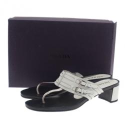 Pre Owned Prada White Leather Thong Sandals Size 41