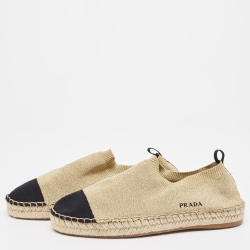 Pre Owned Prada  Gold/Black Lurex Fabric Espadrille Flats Size 39.5