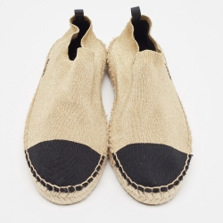 Pre Owned Prada  Gold/Black Lurex Fabric Espadrille Flats Size 39.5