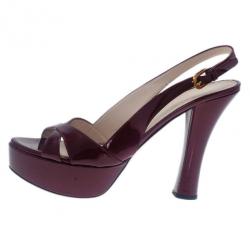 Pre Owned Prada Maroon Patent Criss Cross Platform Slingback Sandals Size 40