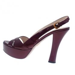 Pre Owned Prada Maroon Patent Criss Cross Platform Slingback Sandals Size 40