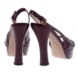 Pre Owned Prada Maroon Patent Criss Cross Platform Slingback Sandals Size 40
