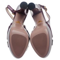 Pre Owned Prada Maroon Patent Criss Cross Platform Slingback Sandals Size 40