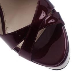 Pre Owned Prada Maroon Patent Criss Cross Platform Slingback Sandals Size 40