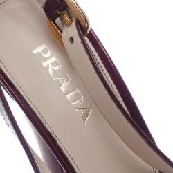 Pre Owned Prada Maroon Patent Criss Cross Platform Slingback Sandals Size 40