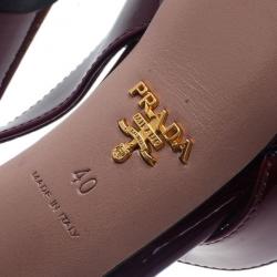 Pre Owned Prada Maroon Patent Criss Cross Platform Slingback Sandals Size 40