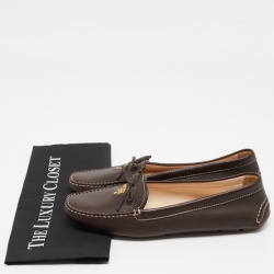 Pre Owned Prada Brown Leather Slip On Loafers Size 40