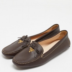 Pre Owned Prada Brown Leather Slip On Loafers Size 40