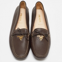 Pre Owned Prada Brown Leather Slip On Loafers Size 40