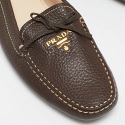 Pre Owned Prada Brown Leather Slip On Loafers Size 40