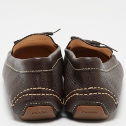 Pre Owned Prada Brown Leather Slip On Loafers Size 40