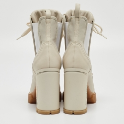 Prada Cream Neoprene and Leather Lace Up Combat Boots Size 38