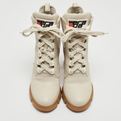 Prada Cream Neoprene and Leather Lace Up Combat Boots Size 38