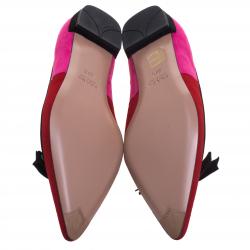 Pre Owned Prada Tricolor Suede Pointed Toe Bow Detail Ballet Flats Size 36.5