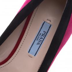 Pre Owned Prada Tricolor Suede Pointed Toe Bow Detail Ballet Flats Size 36.5