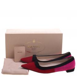 Pre Owned Prada Tricolor Suede Pointed Toe Bow Detail Ballet Flats Size 36.5