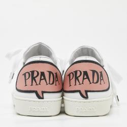 Pre Owned Prada White Leather Lace-Up Sneakers 35
