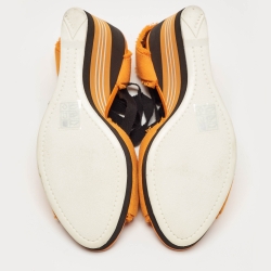 Prada Orange/Black Canvas Wedge Slingback Sandals Size 38