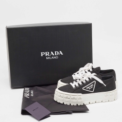 Pre Owned Prada Black Nylon Double Wheel Lace Up Sneakers Size 37
