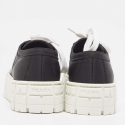 Pre Owned Prada Black Nylon Double Wheel Lace Up Sneakers Size 37