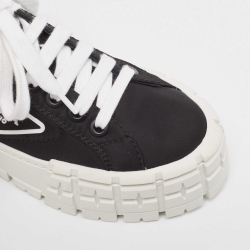 Pre Owned Prada Black Nylon Double Wheel Lace Up Sneakers Size 37