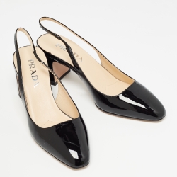 Pre Owned Prada Black Patent Leather Slingback Pumps 36.5