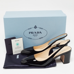 Pre Owned Prada Black Patent Leather Slingback Pumps 36.5