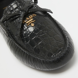 مملوكة مسبقًا Prada Black Alligator Slip On Loafers Size 38