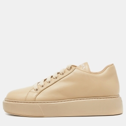 مملوكة مسبقًا Prada Beige Leather Low Top Sneakers Size 39
