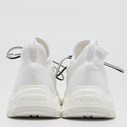 Pre Owned Prada White Knit Fabric Low Top Sneakers Size 39.5
