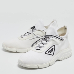 Pre Owned Prada White Knit Fabric Low Top Sneakers Size 39.5