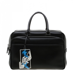 Prada Black Leather Piped Briefcase