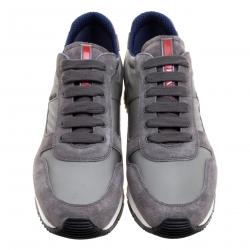 Pre Owned Prada Sport Grey Suede And Nylon Lace Up Sneakers Size 38