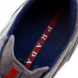 Pre Owned Prada Sport Grey Suede And Nylon Lace Up Sneakers Size 38