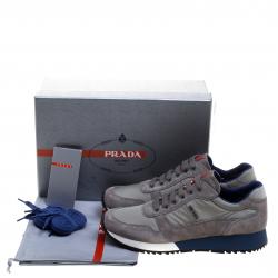 Pre Owned Prada Sport Grey Suede And Nylon Lace Up Sneakers Size 38