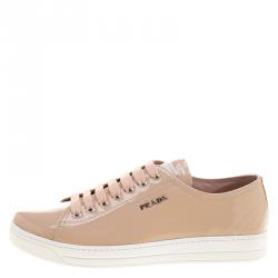 Pre Owned Prada Sport Beige Patent Leather Sneakers Size 38