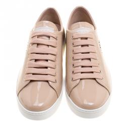 Pre Owned Prada Sport Beige Patent Leather Sneakers Size 38