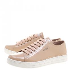 Pre Owned Prada Sport Beige Patent Leather Sneakers Size 38
