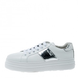 Pre Owned Prada Sport White Leather Platform Sneakers Size 37
