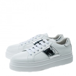 Pre Owned Prada Sport White Leather Platform Sneakers Size 37