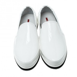 Pre Owned Prada Sport White Patent Leather Scrunch Slip On Loafer Sneakers Size 37