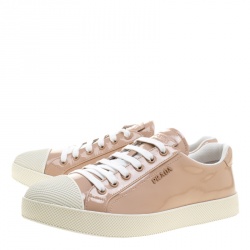 Pre Owned Prada Sport Beige Patent Leather Low Top Sneakers Size 36