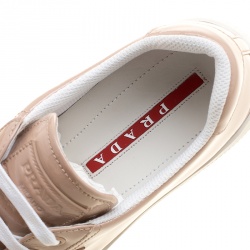 Pre Owned Prada Sport Beige Patent Leather Low Top Sneakers Size 36