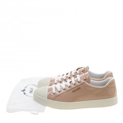 Pre Owned Prada Sport Beige Patent Leather Low Top Sneakers Size 36