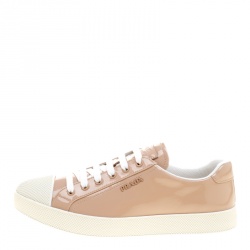 Prada Sport Beige Patent Leather Low Top Sneakers Size 39