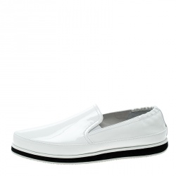 Pre Owned Prada Sport White Patent Leather Scrunch Slip On Loafer Sneakers Size 38