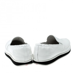 Pre Owned Prada Sport White Patent Leather Scrunch Slip On Loafer Sneakers Size 38