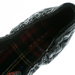 Pre Owned Prada Sport Black Quilted Patent Leather Tweed Check Print Bow Scrunch Ballet Flats Size 38.5