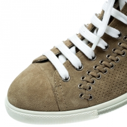 Pre Owned Prada Sport Beige Suede Eyelet Detail High Top Sneakers Size 37